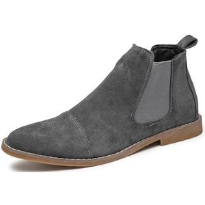 Men's Elastic Slip-on Chelsea Ankle Boots Classic Round Toe Low Heel Casual Formal Dress Boots For Work Daily (Color : Gray, Size : EU 46)
