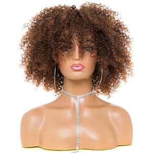 Natuurlijke Patsun krullende pruiken voor zwarte vrouwen 70's Afro-pruiken, synthetische Afro krullende blonde pruiken voor vrouwen Populaire hittebestendige pruiken(Brown,15 Inch)