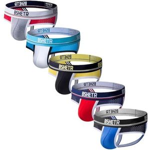 BSHETR Heren Jockstraps Athletic Supporters 5-Pack Ultra Zacht Dagelijks Sportondergoed, Multi-b, XXL