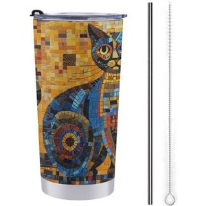 TKJMCSW Kleurrijke abstracte kat reismok 20oz beker reizen koffiemok geïsoleerde koffiemok waterfles roestvrij staal geïsoleerde beker beker beker koffiemok met deksel