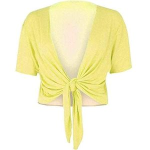 Fashion Essentials Womens Korte Mouwen Plain Tie Up Shrug Dames Stretch Fit Bijgesneden Vest Bolero Top Plus Size, Citroen Geel, 50-52