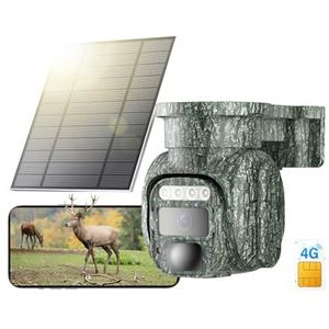 KKB Jachtcamera 4G, fotoval met externe simkaart IP66, waterdicht, 2K PTZ-camera met SIM en zonnepaneel, nachtzicht in kleur, PIR-detectie, bidirectionele audio