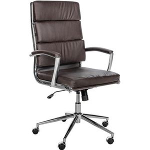 CLP Cleveland Bureaustoel, ergonomisch, in hoogte verstelbaar, met kantelfunctie, managersstoel met chromen frame, bureaustoel met armleuningen, kleur: bruin, materiaal: echt leer