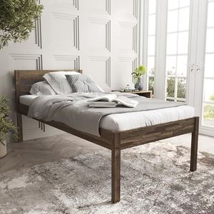 100x200 cm houten bed - Triin hoogslaperframe zonder lattenbodem - geolied in Canadese eikkleur - gelamineerd berkenhout - ondersteunt 350 kg