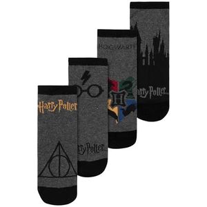 Harry Potter Hogwarts Herensokken voor heren, grijs/zwart, verpakking van 4 stuks, grijs/zwart, 39-42 EU