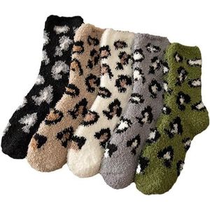CKPLAS 5 paar wintersokken voor vrouwen, koraal fluwelen sokken voor meisjes, verdikte halfhoge sokken, gespot fluwelen vloersokken, thuis, warme slaapsokken, Meerkleurig, M-L Plus