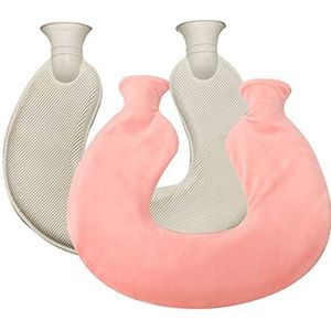 DieffematicRSD Warmwaterkruik Draagbare Nek Wasbare Kristal Fluwelen Fleece Warme Beschermende Hot Water Bag Cover Hand Voeten Vormige Verwijderbare Explosieveilige (Color : Pink)