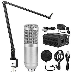 Geluidskaartset, Microfoon Studio V8 Geluidskaart Fantoomvoeding Kits Bm800 Condensator Microfoon for PC Computer Opname Karaoke Streaming(Silver Mic kits 2)