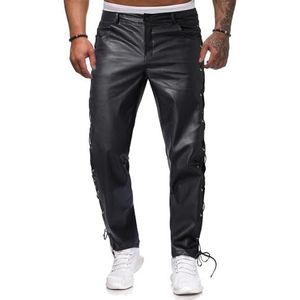 Heren - PU Lederen Broek - Zwart - Slim Fit - Lange Broek - Stretch