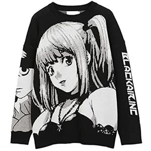 Anime trui met lange mouwen gebreide kleding meisje print harajuku trui unisex oversized tops zwarte cartoon truien