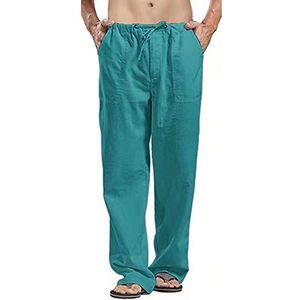 Kanpola Linnen broek voor heren, zomerbroek, grote maten, vrijetijdsbroek, stoffen broek, losse joggingbroek voor mannen, met zak, sportbroek, trainingsbroek, comfortabel, licht, I -Groen, L