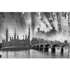 Puzzel 1000 stukjes panorama zonsondergang over de Westminster Bridge met busoversteek verwerkt puzzelsets decompressie onmogelijke puzzel meisjes houten puzzel voor volwassenen en kinderen