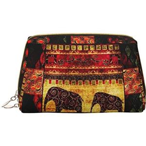 KOOLR Afrikaanse olifant patchwork print make-up tas lederen cosmetische tas reizen organisator toilettas voor vrouwen en meisjes, Wit, One Size