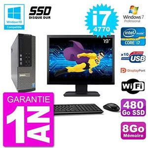 Dell PC 7020 SFF beeldscherm 19"" Intel i7-4770 RAM 8Go SSD 480Go DVD-brander WiFi W7 (gereviseerd)