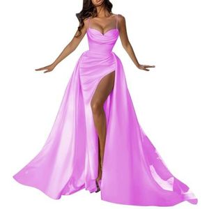 Satijnen Galajurken voor Vrouwen Zeemeermin Formele Avondbaljurken met spleet Ceremonie Jurken Plus Size, Lila, 32
