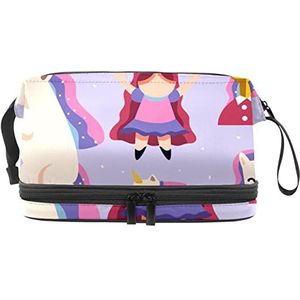 Grote capaciteit reizen cosmetische tas,Eenhoorn Paars,Make-up tas,Waterdichte make-up tas Organizer, Meerkleurig, 27x15x14 cm/10.6x5.9x5.5 in
