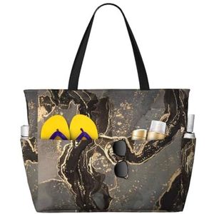 HDTVTV Luxe zwart goud marmer, grote strandtas schoudertas voor dames - Tote tas handtas met handgrepen, zoals afgebeeld, Eén maat