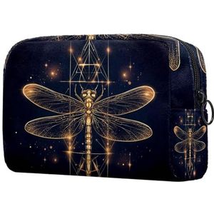 Gouden Libellen Op Zwarte Achtergrond Kleine Make-up Tas Voor Vrouwen Cosmetische Opbergtas Met Rits Beauty Accessoires Organizer Bag, MultiColor 08, 18.5x7.5x13cm/7.3x3x5.1in