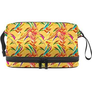 Dubbellaags Cosmetische Tas Retro Bloemen Bloemen Draagbare Make-up Tas Reizen Organizer Pouch Voor Vrouwen Meisjes Toiletries Tassen, Meerkleurig, 27x15x14 cm/10.6x5.9x5.5 in, Make-up zakje