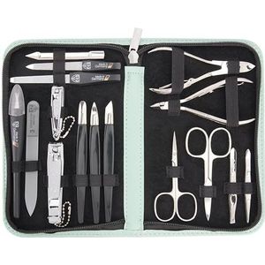 Drei Schwerter - Cinisello - 16-delige Manicure-pedicureset - Mint - Hoogwaardige Nageletui van Kunstleer