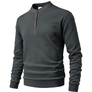Harbrosrce Polosweatshirt voor heren, lange mouwen, microfleece, slim klassiek basic jack, top met kraag, knopen voor herfst, casual, werk, golf, wandelen, Donkergrijs, L