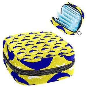 Periode Pouch Draagbare Tampon Opbergtas,Tampon Houder voor Portemonnee Vrouwelijke Product Organizer,Dolfijn Geel Nautisch, Meerkleurig, 4.7x6.6x6.6 in/12x17x17 cm
