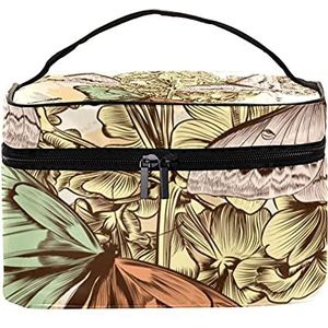 Suiker Schedels en Rode Rozen Reizen Make-up Tas Grote Cosmetische Tas Make-up Case Organizer Rits Toilettas voor Vrouwen Meisjes, Vintage Vlinder Libel, 22.5x15x13.8 cm/8.9x5.9x5.4 inch,