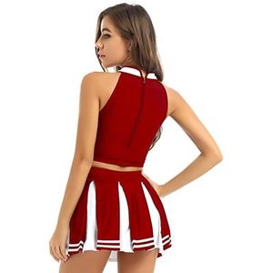 Vrouwen Volwassenen Cheerleader Uniform Prestaties Outfit Japans schoolmeisje Cosplay Kostuum Mouwloze Crop Top Mini Geplooide Rok-Red,S