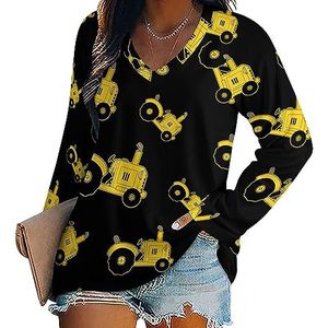 Cartoon Tractor Dames Casual Lange Mouw T-shirts V-hals Gedrukt Grafische Blouses Tee Tops XL