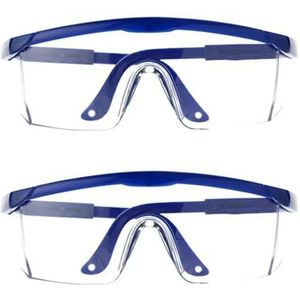 MJINA Anti-spat veiligheidsbril, 2 stuks, oogbescherming, laboratorium, industriële bescherming, winddicht, stofdicht, fietsen (2 stuks blauw)