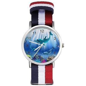Cartoon Onderwater Wereld Dolfijnen Koraal Sport Horloges Nylon Gevlochten Bands Polshorloge Quartz Horloge Voor Mannen Vrouwen