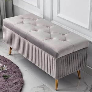 Luxe fluweel gestoffeerde opbergbank, premium decoratie meubels einde van de bedbank opslag Ottomaanse, comfortabele schoenenbank voetsteun voor woonkamer ingang (lichtgrijs, 80x40x45cm (31x16x18inch)