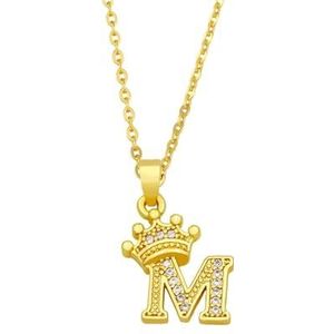 Dames vergulde kroon letter hanger kubieke zirkoon initiële ketting naam sieraden cadeau (Style : M)