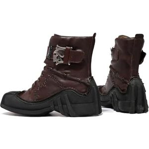 Men's Lace-up Motorcycle Boots With Gothic Skull, Vintage Mid-Calf Punk Rock Ankle Boot, Winter Warm Snow Boots (Color : Brown Cashmere, Size : 49 EU)