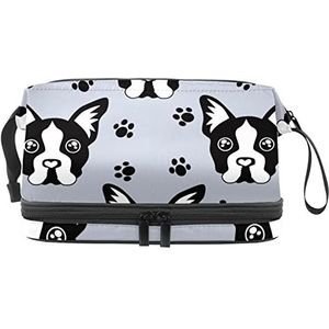 Dubbellaags Cosmetische Tas Bulldog Draagbare Make-up Tas Reizen Organizer Pouch Voor Vrouwen Meisjes Toiletries Tassen, Meerkleurig, 27x15x14 cm/10.6x5.9x5.5 in, Make-up zakje