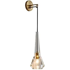 Wandlampen Verstelbare lengte all-copper kristallen wandlamp slaapkamer studie verlichting licht luxe woonkamer achtergrond muurlampje Beugel lamp