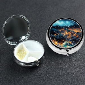 Golden Dust Pill Case 3 Compartiment Pillendoos Ronde Pil Organiseer Metalen Waterdichte Geneeskunde Organizer Doos voor Reizen Kleine Pillen Container Draagbaar voor Supplementen