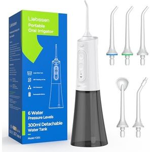 Liebssen Draadloze Water Tandheelkundige Flosser voor Tanden Reinigen Kunstgebit Borstels Eén Knop Bediening 6 Water Intensiteit 5 Tips IPX7 Lange Levensduur Batterij 300ML Tank Draagbare Mondelinge