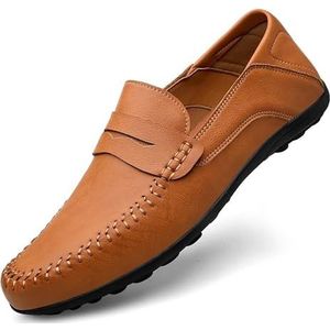 Heren loafers schoen ronde neus veganistisch leer penny loafers comfortabele platte hak antislip bruiloft slip-ons (Color : Red Brown, Size : 41 EU)