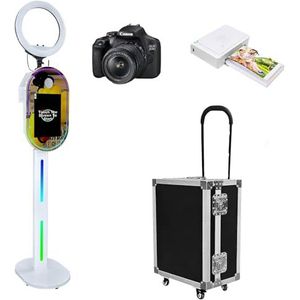 WideMeet Draagbare camera fotocabine met 15,6 inch touchscreen selfie photobooth DSLR fotocabine machine voor bruiloften feesten evenementen (witte machine, volledige set)