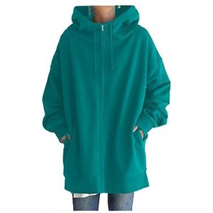 Dames 2023 herfst winter effen hoodies met lange mouwen, casual mode sweatshirt, capuchon met rits en zakken 11,L