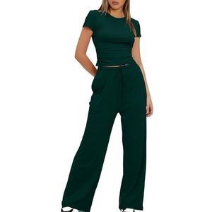 Women's 2 Piece Short Sleeve Tracksuit for Women UK Soft Stretch Loungewear Set Plus Size Wide Leg Trousers High Waist Yoga Outfits Ladies Casual Jogger Set Gym Clearance