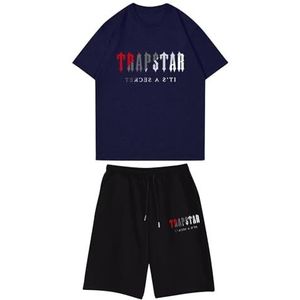 Trapstar Kind Zomer Kort Korte Mouwen,Casual Korte Broek,Jongen Meisje Kort Trainingspak Voor Heren,100-160,2-delige Set,29 Stijlen,Katoen,ademend,Unisex T-shirt-shortset Dames(Color:4,Grootte:120(chi