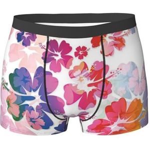 ZJYAGZX Hawaiiaanse boxershort met bloemenprint, comfortabele onderbroek voor heren, ademend, vochtafvoerend, Zwart, S