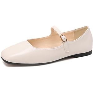 Women's Mary Jane Shoes Comfortable Square Toe Flats Buckle Strap Ballet Flats Comfortable Leather Dress Shoes (Color : White, Size : 37.5 EU)