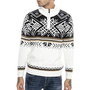 Redbridge Gebreide trui voor heren, Noorse trui, opstaande kraag, ritssluiting, wit, L
