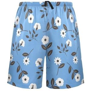LI ZHI XIN Herenpyjamabroek, korte pyjamabroek, zomer casual shorts, elastische taille met trekkoord, rechte buis losse pasvorm met 2 zakken, S-XXL lentebloemen, Meerkleurig, S