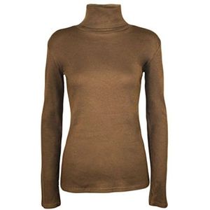 VROUWEN DAMES MET LANGE MOUWEN PLAIN POLO TURTLE ROLL HALS STRETCH T-SHIRT TOP 8-14, Mokka, 38-40