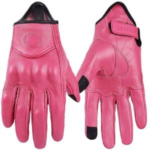 JINEKU Motorhandschoenen dames motorfiets lederen handschoenen zomer ademend moto-handschoenen retro volledige vinger fietshandschoenen roze XS-XXL motorhandschoenen (kleur: roze, maat: L)