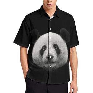 Panda Beer Gezicht op Zwart Hawaiiaans Shirt Voor Mannen Zomer Strand Casual Korte Mouw Button Down Shirts met Zak